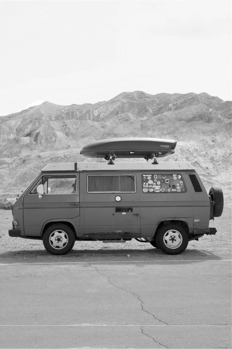 photograph of a camper van in Death Valley, CA