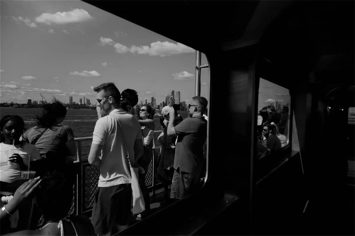photograph of people on the Staten Island Ferry